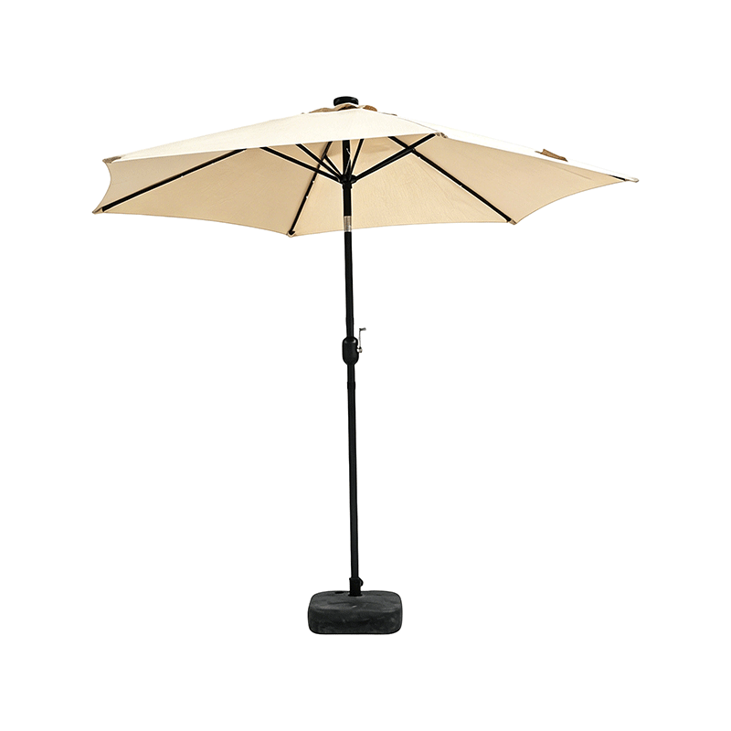 Outdoor Patio Umbrella LED Crank Lift Tilt Function Beige